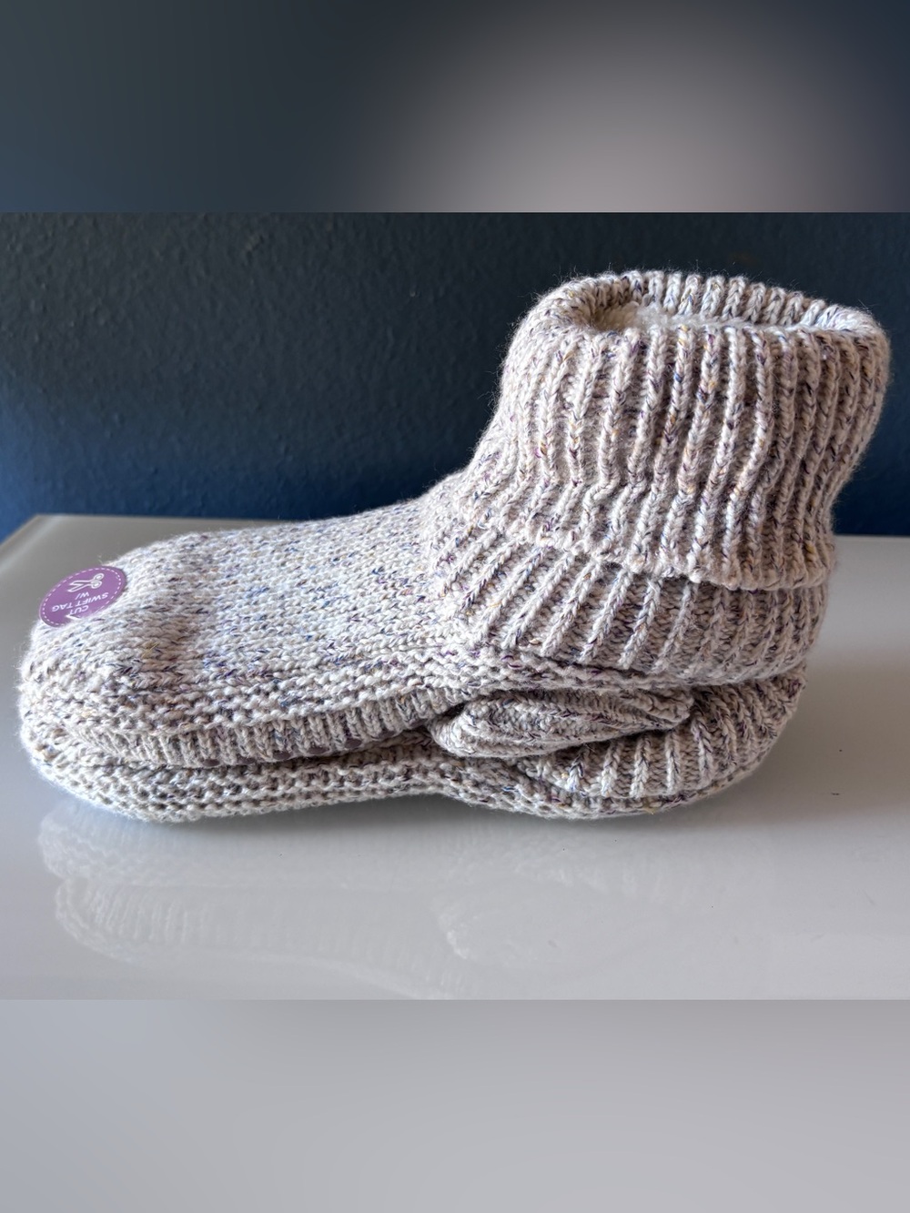 Lemon Confetti Bootie Knit Slipper Socks Sherpa Lined NWT